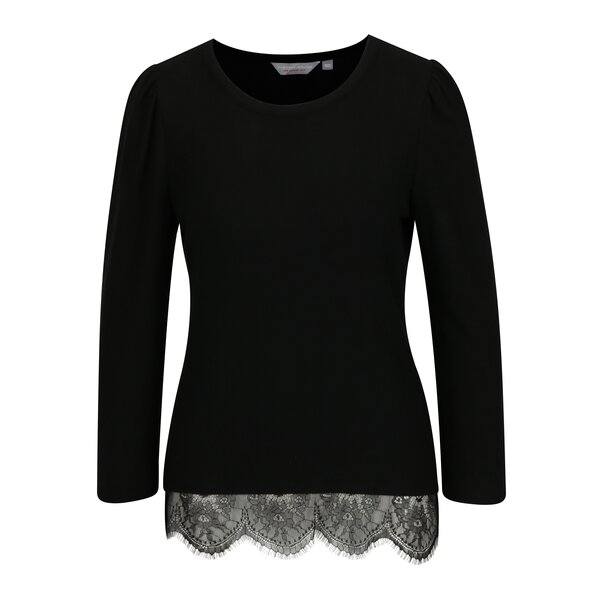 Pulover negru cu dantela si maneci bufante Dorothy Perkins Petite
