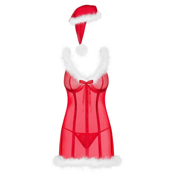 Set de caciula, camasa de noapte si chiloti tanga de Craciunita Obsessive Merrily chemise