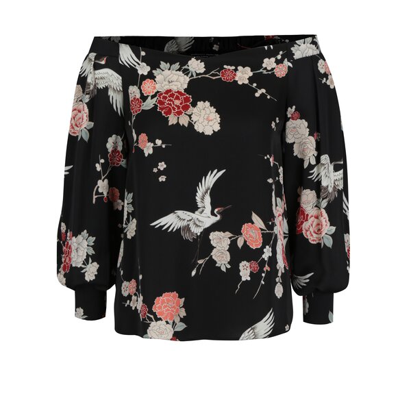 Bluza neagra cu umeri expusi si print floral Dorothy Perkins