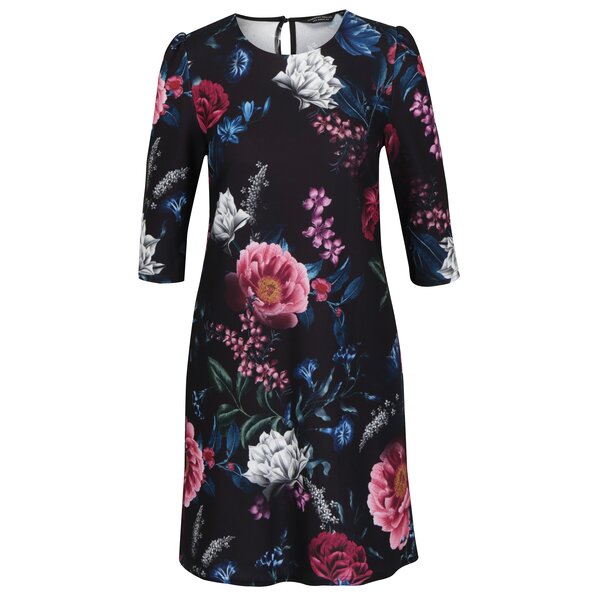 Rochie neagra cu print floral si maneci 3/4 Dorothy Perkins