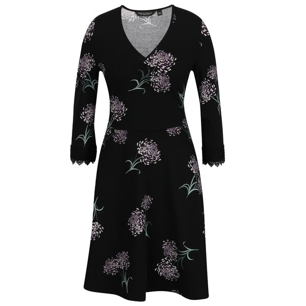 Rochie neagra cu print floral si dantela Dorothy Perkins