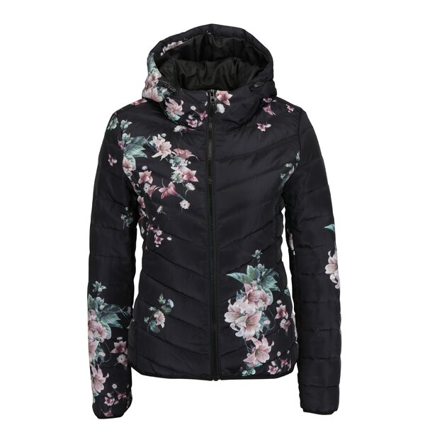 Jacheta matlasata neagra cu print floral Jacqueline de Yong