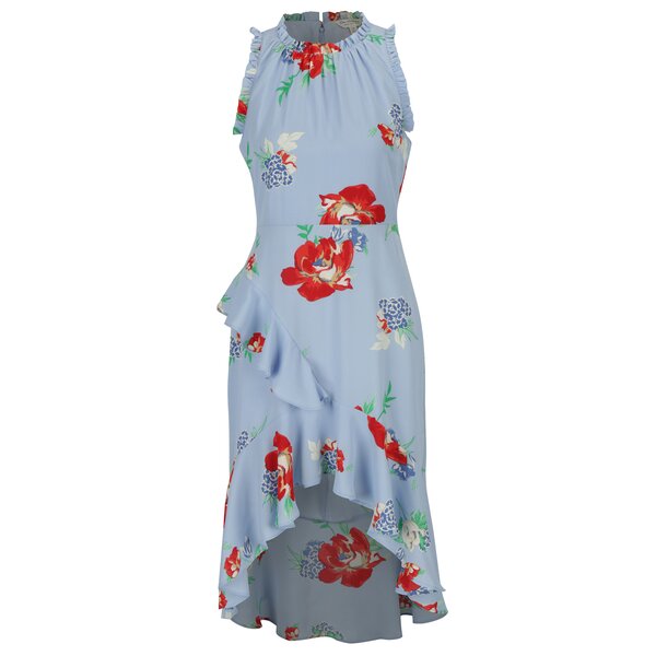 Rochie albastra asimetrica cu print floral si volane - Miss Selfridge
