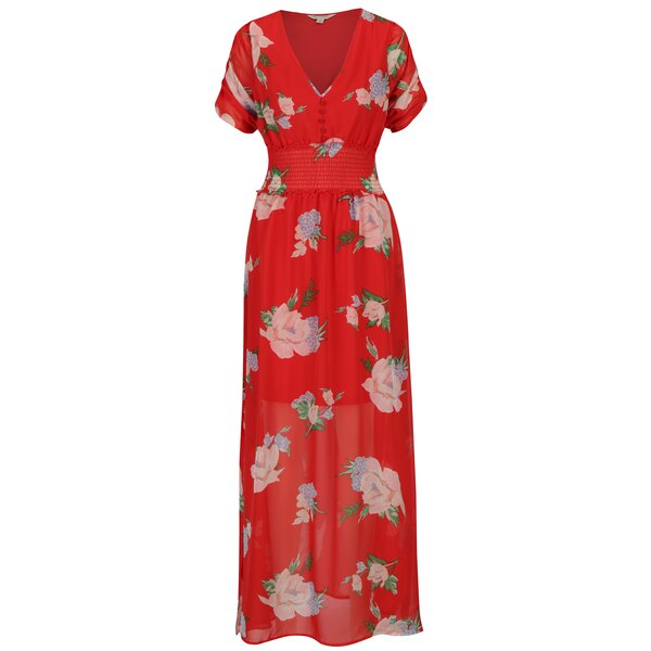 Rochie maxi rosie cu print floral si talie elastica - Miss Selfridge