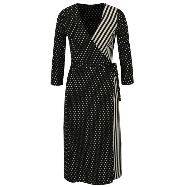 Rochie neagra suprapusa, cu buline si dungi - Miss Selfridge
