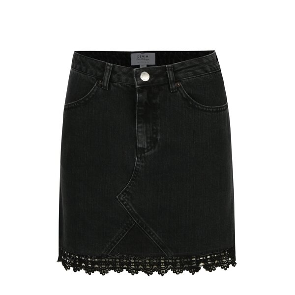 Fusta mini neagra din denim cu terminatie din dantela - Miss Selfridge