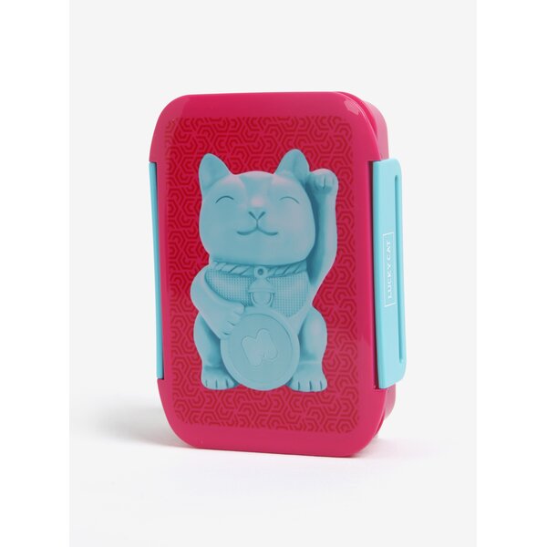 Cutie roz pentru mancare cu print pisica- Mustard