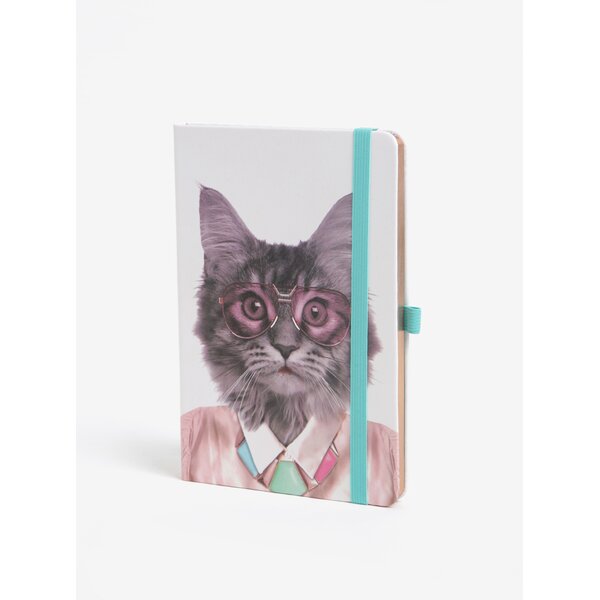 Carnet A5 cu pagini punctate si print pisica - Mustard