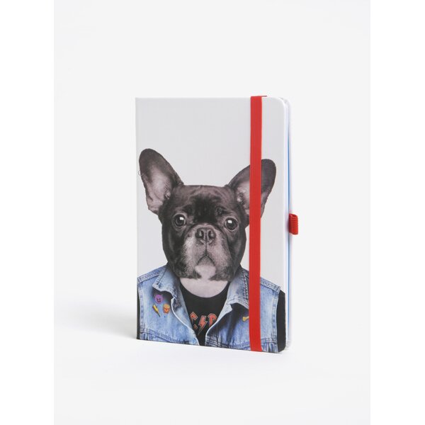 Carnet A5 cu pagini punctate si print buldog francez - Mustard