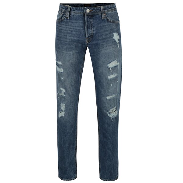 Blugi confort fit albastri cu aspect uzat si prespalat- Jack & Jones Mike