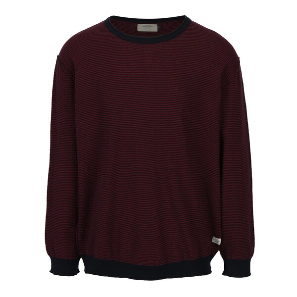 Pulover tricotat bordo cu dungi bleumarin - Jack & Jones Nash