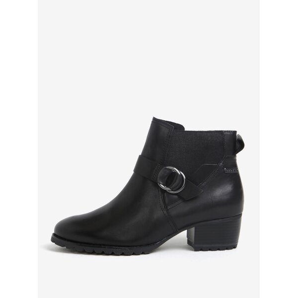 Botine negre din piele naturala cu toc mediu - Tamaris