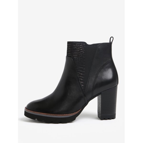 Botine negre din piele naturala si sintetic cu toc inalt - Tamaris