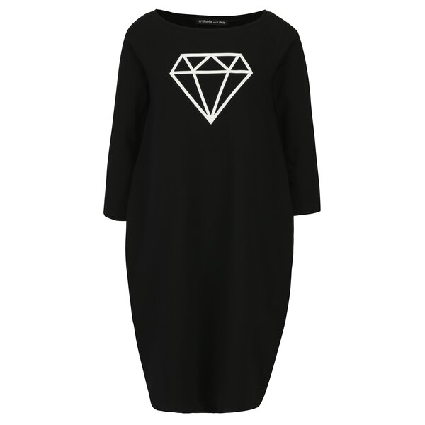 Rochie balon neagra cu print diamant si maneci 3/4 Mikela da Luka