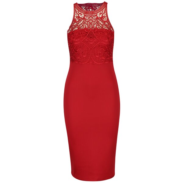 Rochie rosie cu dantela si decolteu transparent AX Paris