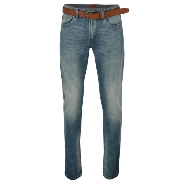 Blugi slim fit albastri cu curea si aspect decolorat pentru barbati s.Oliver