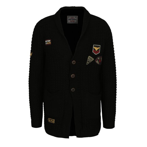 Cardigan negru cu aplicatii din amestec de lana pentru barbati Jimmy Sanders