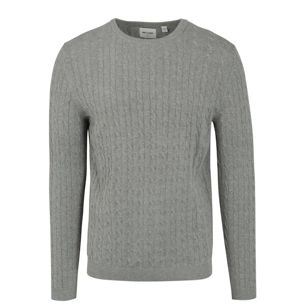 Pulover tricotat gri cu torsade - ONLY & SONS Alex