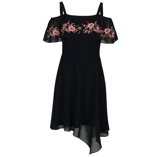 Rochie asimetrica bleumarin cu broderie florala - Dorothy Perkins