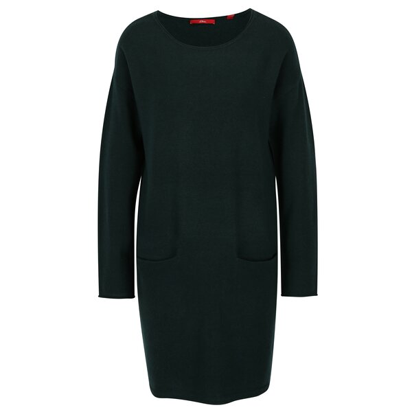 Rochie - pulover verde inchis cu buzunare - s.Oliver