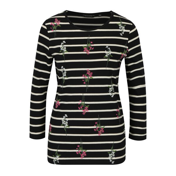 Bluza bleumarin in dungi cu broderie florala si maneci 3/4 Dorothy Perkins