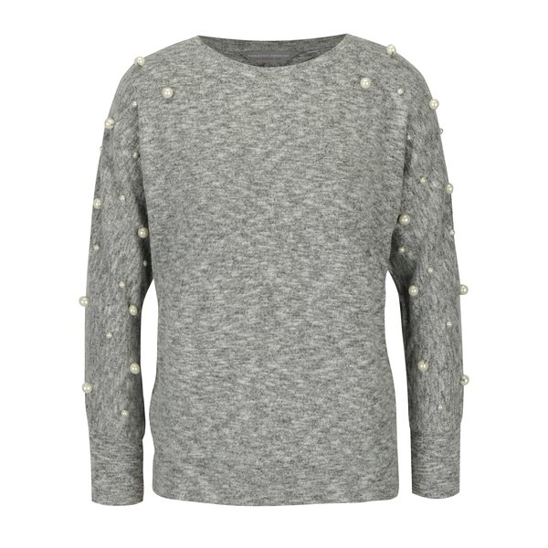 Pulover gri deschis melanj cu aplicatii pe maneci Dorothy Perkins Petite