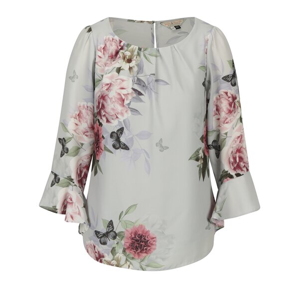 Bluza gri deschis cu volane si print floral - Billie & Blossom