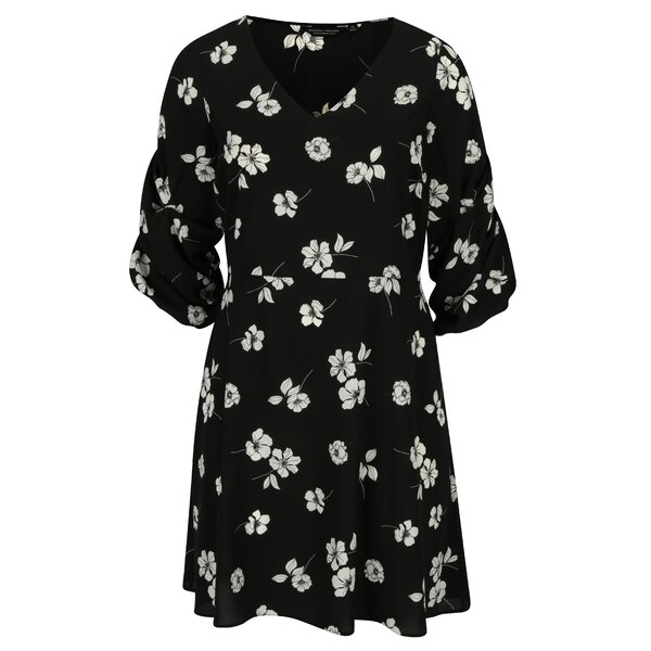 Rochie neagra cu print floral si maneci 3/4 - Dorothy Perkins Curve