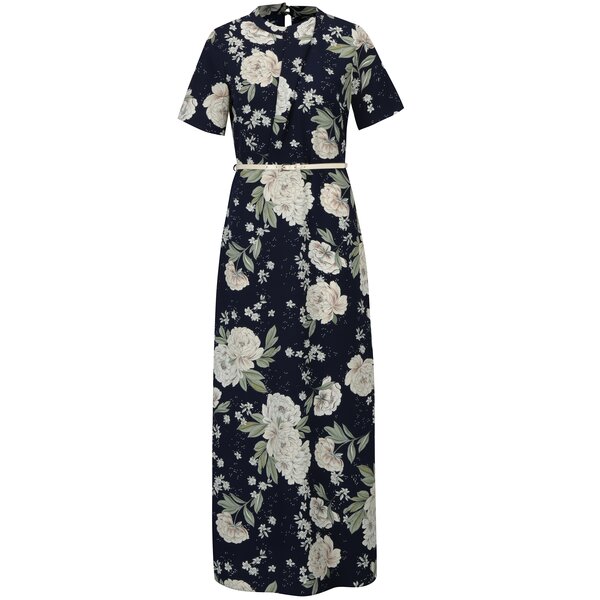Rochie lunga bleumarin cu print floral si curea in talie - Dorothy Perkins