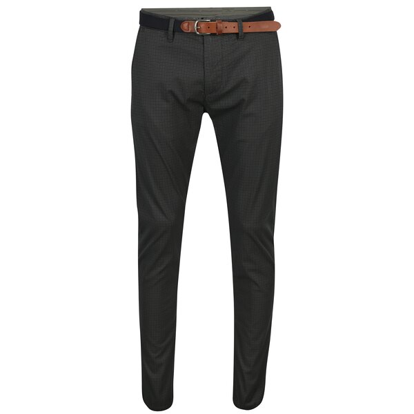 Pantaloni gri inchis cu print si curea - Selected Homme Yard