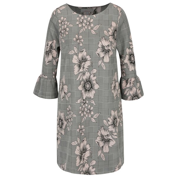 Rochie gri cu print floral si maneci 3/4 clopot Dorothy Perkins Petite