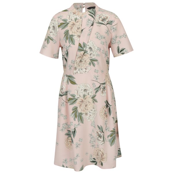 Rochie roz deschis cu print floral si talie elastica - Dorothy Perkins