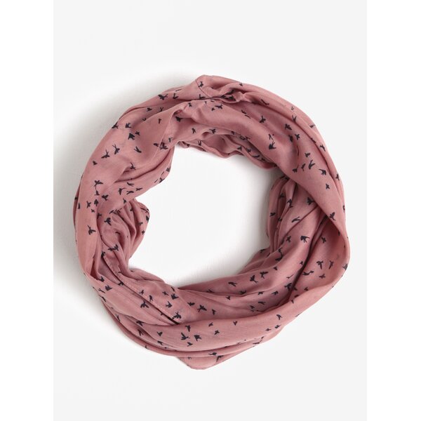 Esarfa circulara roz cu print pasari Pieces Rowan