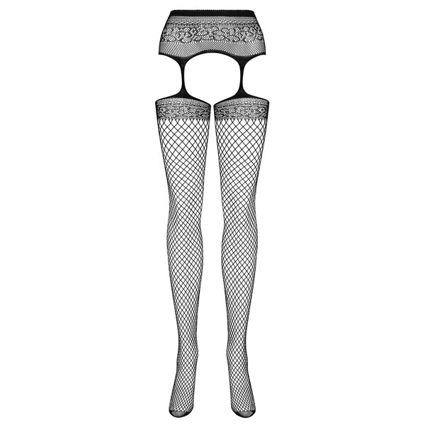 Ciorapi negri plasa cu portjartier - Obsessive S502 Garter stockings
