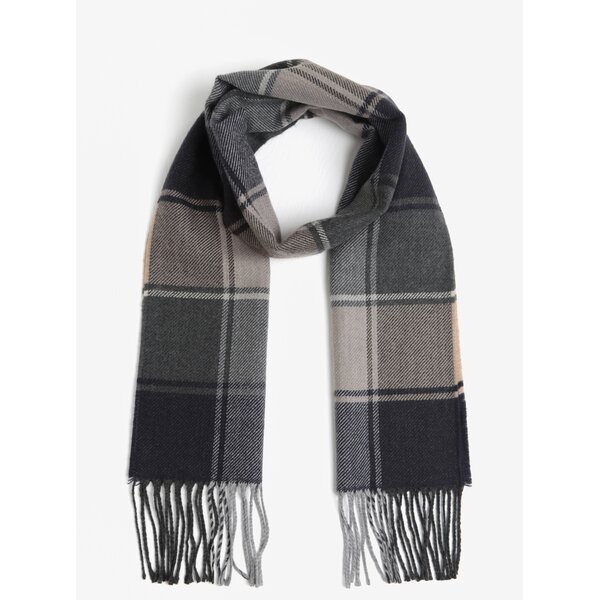Fular gri cu bej in carouri cu franjuri Burton Menswear London