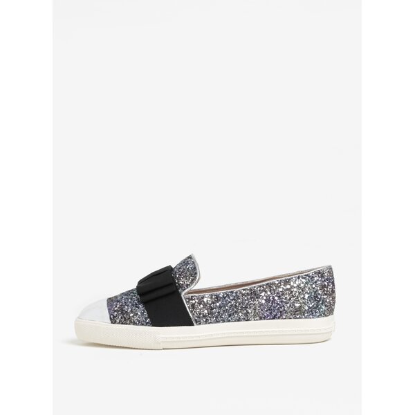 Pantofi slip on cu slipici argintiu si funda - Miss KG Lisa