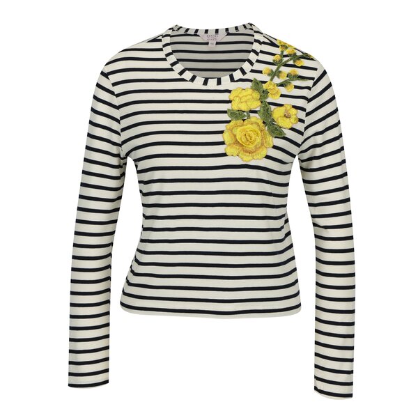 Bluza crem in dungi cu broderie florala Miss Selfridge