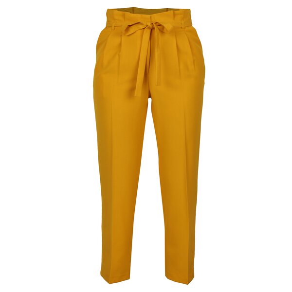Pantaloni cropped galben mustar cu pliuri in talie Miss Selfridge