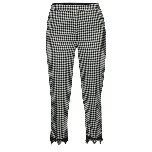 Pantaloni cropped negri in carouri cu dantela Miss Selfridge