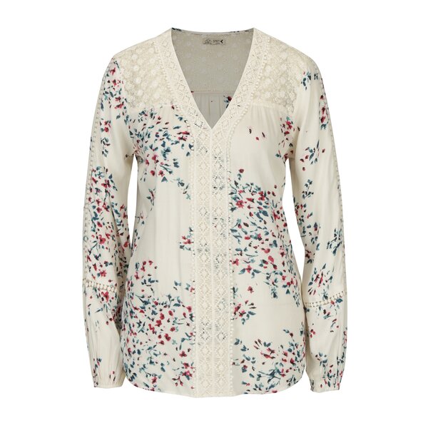 Bluza lejera crem cu broderie si print floral - M&Co