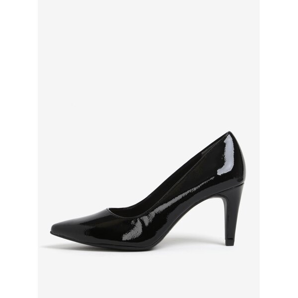 Pantofi negri cu toc si aspect lacuit - Tamaris