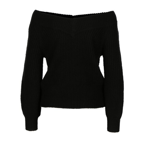 Pulover negru din amestec de lana cu maneci balon Miss Selfridge