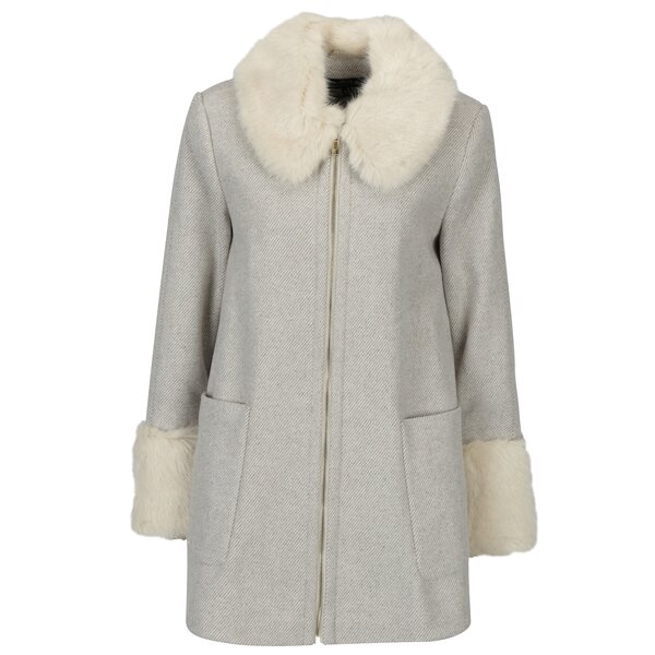 Pardesiu bej cu blana artificiala Miss Selfridge