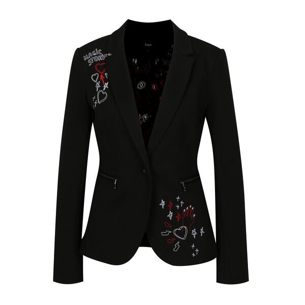 Sacou negru cu broderie Desigual Mauricette