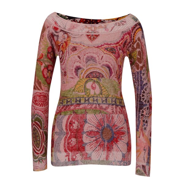 Pulover roz cu decolteu barcuta - Desigual Purpura