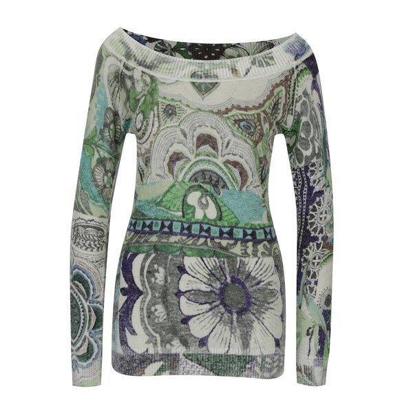 Pulover gri cu print si guler barcuta - Desigual Purpura