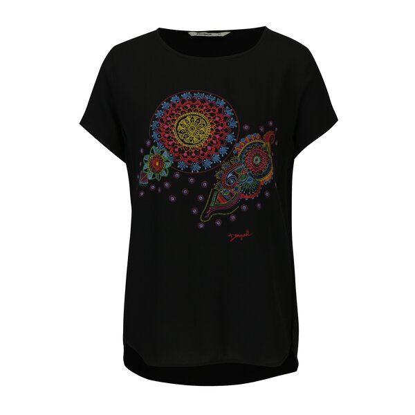 Bluza neagra cu print ornamental Desigual More Fantasy