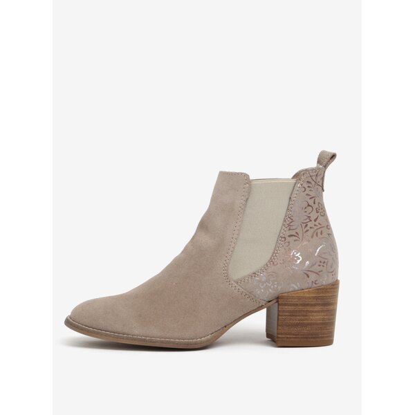 Botine chelsea bej din piele intoarsa cu print floral Tamaris
