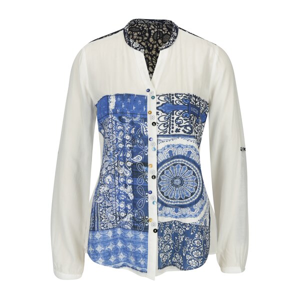 Tunica alba cu print ornamental si dantela Desigual Blue Empaty