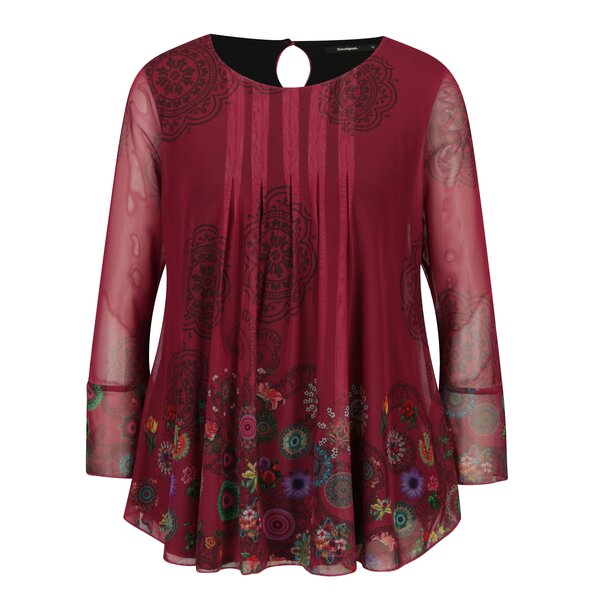 Bluza roz cu print floral si maneci clopot Desigual Chruse